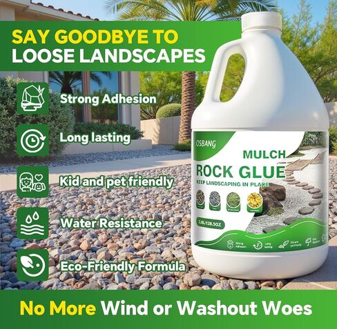 OSBANG Rock Glue 1 Gallon for Landscaping Gravel and Mulch, Spray for Pea Gravel Bark and Stone, Outdoor Granite Binder for Garden Beds and Paths in Saudi Arabia