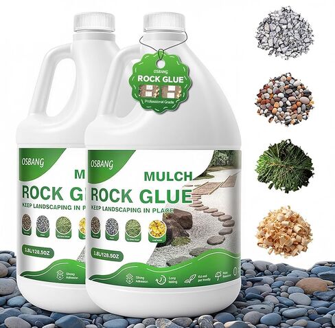 OSBANG Rock Glue 1 Gallon for Landscaping Gravel and Mulch, Spray for Pea Gravel Bark and Stone, Outdoor Granite Binder for Garden Beds and Paths in Saudi Arabia