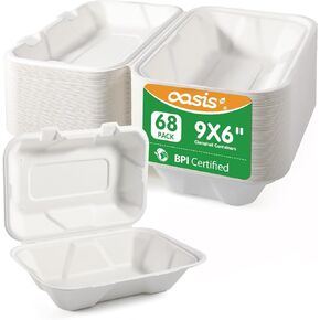 OasisSN 𝟵𝘅𝟲", 𝟲𝟴-𝗣𝗮𝗰𝗸 Clamshell Take Out Food Containers, Compostable Heavy-Duty Disposable Paper Lunch Boxes，Eco-Friendly Biodegradable To Go Containers For Food(White) in Saudi Arabia