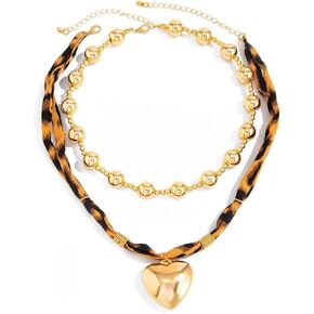 Todu Boho Necklace Leopard Print Golden Starfish Conch Flower Heart Cross Pandent Necklace Leopard Choker for Women Summer Beach Bohemian Jewelry in Kuwait