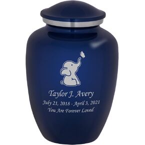 Homage Medium Custom Engraved Baby Elephant Themed Cremation Urn for Infant Ashes - Vase Style Cremation Urn - 80 Cubic Inch Capacity - Personalization Included (White) in Kuwait