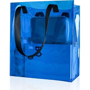 Clear PVC Tote with Black Handles13.3 x 11.8 x 3.94 inches Stadium Approved Transparent Plastic Beach Bag for Women in Kuwait
