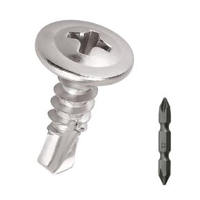 #10 × 1/2 بوصة براغي Tek من الصفائح المعدنية برأس رقاقة فيليبس (100 قطعة)، 410 من الفولاذ المقاوم للصدأ، براغي ذاتية التنصت برأس رقاقة فيليبس، Fayeploo (مع لقمة سائق فيليبس) in Kuwait