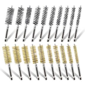 20 قطعة من فرشاة سلك الفولاذ المقاوم للصدأ للمثقاب، مجموعة فرش تنظيف تجويف فرشاة سلكية 5/16 بوصة - 3/4 بوصة مع شعيرات أسلاك ملتوية بساق سداسية 1/4 بوصة لتنظيف الصدأ والأنابيب (8,10,11,12,13,15,16,17,18,19 ملم) in Kuwait