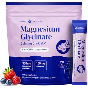 مسحوق غليسينات المغنيسيوم + L-theanine | 60 حصص | 300 ملغ لكل مغرفة عالية امتصاص مسحوق المغنيسيوم المخلل للنوم - نكهة التوت المختلط الطبيعية ، لا سكر ، ودعم النوم والاسترخاء in Kuwait