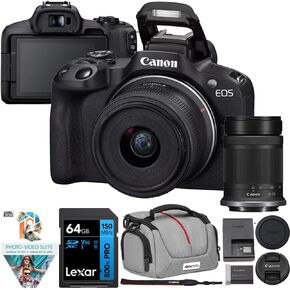 Canon EOS R50 Mirrorless Camera (White) with RF-S 18-45mm F4.5-6.3 is STM Lens 5812C012 Bundle with Deco Gear Photography Bag + 2 x Battery + 2 x 64GB Memory Cards + Accessories Kit in Kuwait
