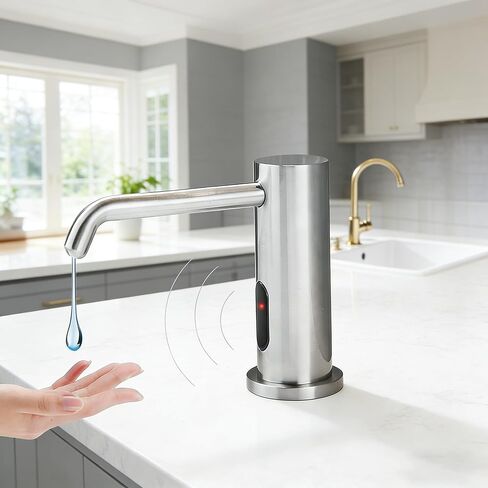 موزع صابون أوتوماتيكي بدون لمس للمطبخ والحمام - موزع صابون سائل كهربائي مدمج من النيكل المصقول بسعة كبيرة 1000 مل، ومستشعر للأشعة تحت الحمراء، ونواة نحاسية ممتازة (33.8 أونصة) in Kuwait