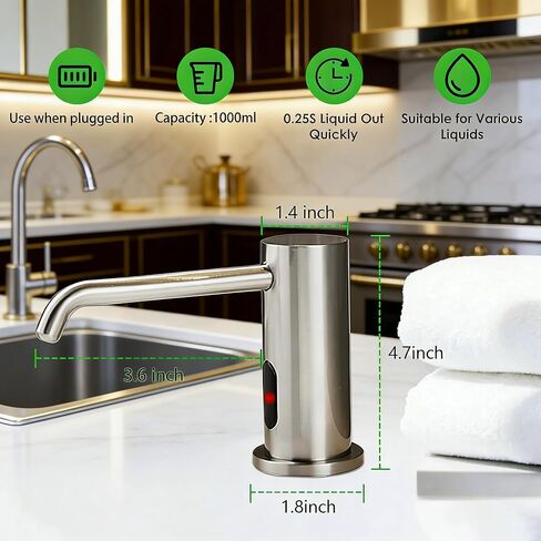 Touchless Automatic Soap Dispenser for Kitchen & Bathroom – Built-in Brushed Nickel Electric Liquid Soap Dispenser with 1000ml Large Capacity, Infrared Sensor, and Premium Brass Core (33.8oz) in Saudi Arabia