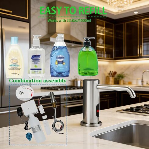 Touchless Automatic Soap Dispenser for Kitchen & Bathroom – Built-in Brushed Nickel Electric Liquid Soap Dispenser with 1000ml Large Capacity, Infrared Sensor, and Premium Brass Core (33.8oz) in Saudi Arabia