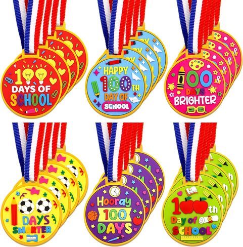 Fancy Land 24Pcs 100th Day of School Award Medals for Kids 100 Days of School Silicone Rubber Medals for Awards Classroom Rewards School Supplies in Saudi Arabia