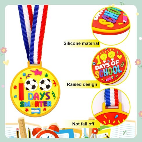 Fancy Land 24Pcs 100th Day of School Award Medals for Kids 100 Days of School Silicone Rubber Medals for Awards Classroom Rewards School Supplies in Saudi Arabia