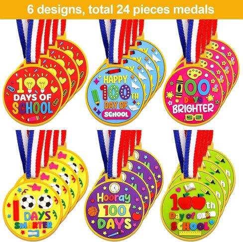 Fancy Land 24Pcs 100th Day of School Award Medals for Kids 100 Days of School Silicone Rubber Medals for Awards Classroom Rewards School Supplies in Saudi Arabia