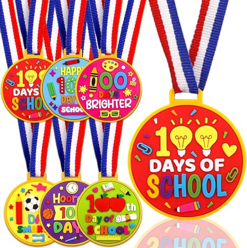 Fancy Land 24Pcs 100th Day of School Award Medals for Kids 100 Days of School Silicone Rubber Medals for Awards Classroom Rewards School Supplies in Saudi Arabia