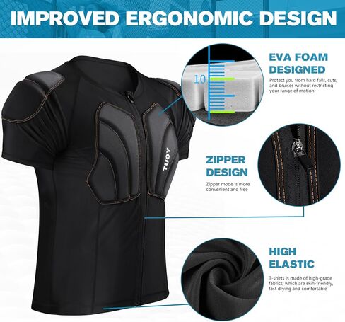 Eicolorte Padded Muscle Shirt Football Gear for Men Baseball Protective Shirts Chest Rib Protector Padded Compression Shirt in Saudi Arabia