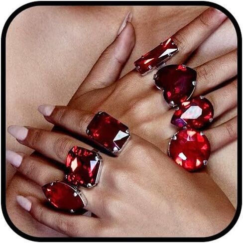 Statement Big Bling Rhinestone Costume Rings Stack Chunky Unique Silver Crystal CZ Large Knuckle Cocktail Ring Pack Cool Prom Jewelry Set for Women Trendy in Kuwait