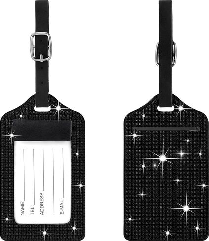 Geelin 2 Pcs Diamond Luggage Tag for Women Bling Luggage Identifiers for Suitcases AB Rhinestone Leather Travel Tags for Cruise Backpack Bag(Silver) in Kuwait