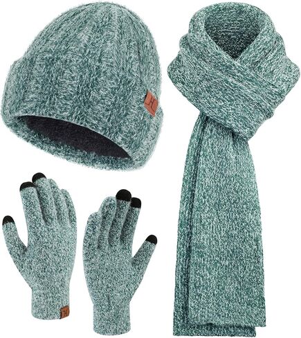Womens Winter Wart Warm Beanie Hat Hat Touch Touchnen Gloves وشاح طويل الرقبة مع مجموعة من القبعات الجمجمة المبطنة بالنساء للنساء in Saudi Arabia