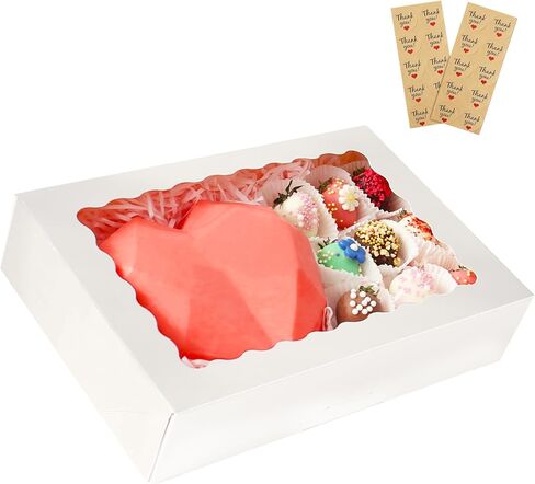 AONNLINN 20-Pack Auto-Pop Baking Boxes Large Size 12'' X8'' X2.5'' White Cookie Boxes with Window Ideal for Pies Desserts Chocolate Donuts Candy Muffins and Baked Goods Packaging in Saudi Arabia