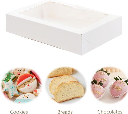 AONNLINN 20-Pack Auto-Pop Baking Boxes Large Size 12'' X8'' X2.5'' White Cookie Boxes with Window Ideal for Pies Desserts Chocolate Donuts Candy Muffins and Baked Goods Packaging in Saudi Arabia