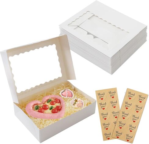AONNLINN 20-Pack Auto-Pop Baking Boxes Large Size 12'' X8'' X2.5'' White Cookie Boxes with Window Ideal for Pies Desserts Chocolate Donuts Candy Muffins and Baked Goods Packaging in Saudi Arabia