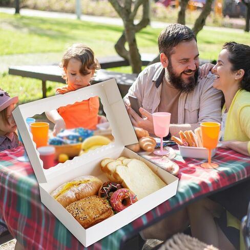 AONNLINN 20-Pack Auto-Pop Baking Boxes Large Size 12'' X8'' X2.5'' White Cookie Boxes with Window Ideal for Pies Desserts Chocolate Donuts Candy Muffins and Baked Goods Packaging in Saudi Arabia