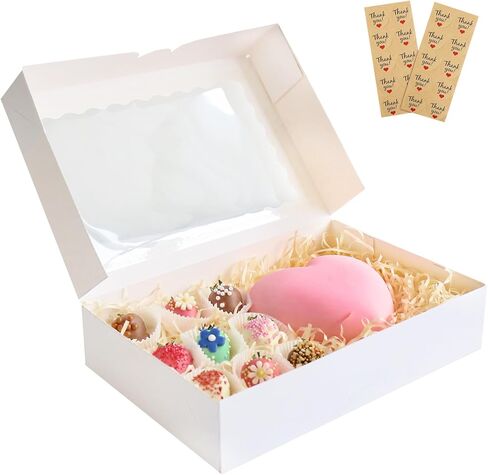 AONNLINN 20-Pack Auto-Pop Baking Boxes Large Size 12'' X8'' X2.5'' White Cookie Boxes with Window Ideal for Pies Desserts Chocolate Donuts Candy Muffins and Baked Goods Packaging in Saudi Arabia