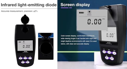 HFBTE Portable Turbidity Meters Analyzer Digital Turbidimeter Nephelometer with Measurement Range 0~1100NTU/FNU 0~275EBC 0~9999ASBC USB Interface Storage Function Formazine Standard Turbidity Solution in Saudi Arabia