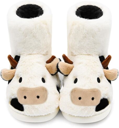 Fuzzy Cow Slippers for Women Men, Cute Cotton Animals House Shoes Fluffy Plush Slippers for Girls Indoor Living Room Bedroom in Saudi Arabia