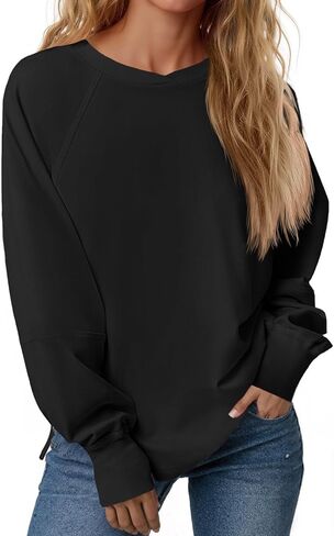 Fisoew Womens swegensher swershirt ascal Crewneck Long Sleeve Fall Pullover Tops قمصان تجريب فضفاضة مع فتحة الإبهام in Saudi Arabia