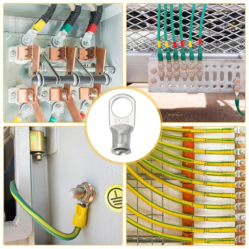 Generic 4 قطع 1/0 AWG M8 أطراف حلقات البطارية، 5/16 بوصة 8 مم مسمار تجعيد سلك موصل طرفي نحاسي، أنبوب انكماش حراري 3:1، فضي in Saudi Arabia