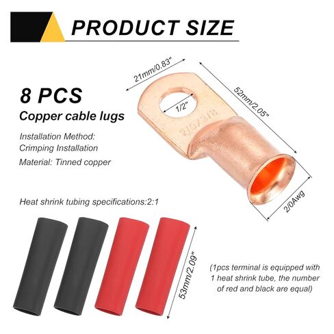 MECCANIXITY 10 قطع 2 AWG M6 أطراف حلقات حلقات البطارية، 1/4 بوصة 6 مم مسمار تجعيد سلك موصل طرفي نحاسي، 2: 1 أنبوب انكماش حراري، ذهبي in Saudi Arabia