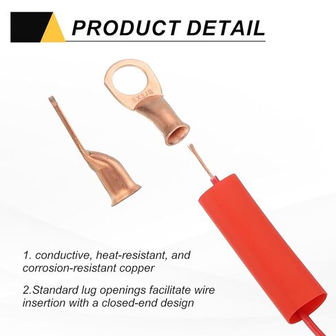 MECCANIXITY 10 قطع 2 AWG M6 أطراف حلقات حلقات البطارية، 1/4 بوصة 6 مم مسمار تجعيد سلك موصل طرفي نحاسي، 2: 1 أنبوب انكماش حراري، ذهبي in Saudi Arabia