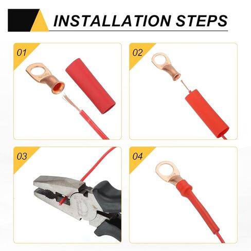 MECCANIXITY 10 قطع 2 AWG M6 أطراف حلقات حلقات البطارية، 1/4 بوصة 6 مم مسمار تجعيد سلك موصل طرفي نحاسي، 2: 1 أنبوب انكماش حراري، ذهبي in Saudi Arabia