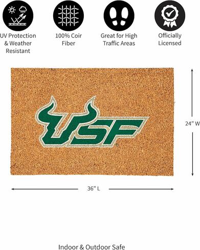 Team Sports America NCAA University of South Florida Coir Doormat 36"x24", Official Full Color Team Logo, Extra Large Front Door Mat, Outdoor Indoor Entrance Rug, Non-Slip Welcome Mat for Porch Patio in Saudi Arabia