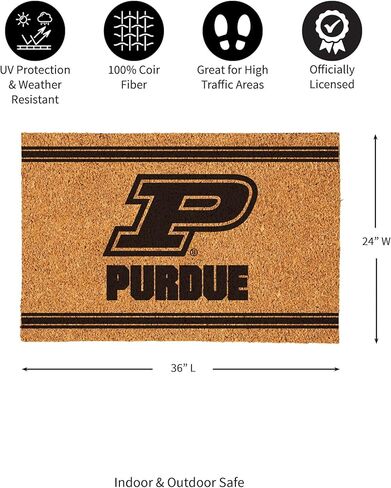 NCAA Purdue University Coir Doormat 36"x24", Officially Licensed Team Logo, 2'x3' Large Front Door Mat, Non-Slip Entrance Rug, Welcome Mat for Porch Patio Deck in Saudi Arabia