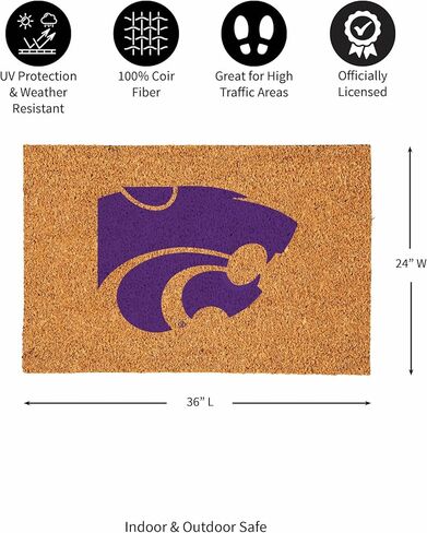 Team Sports America NCAA Kansas State University Coir Doormat 36"x24", Official Full Color Team Logo, Extra Large Front Door Mat, Outdoor Indoor Entrance Rug, Non-Slip Welcome Mat for Porch Patio in Saudi Arabia