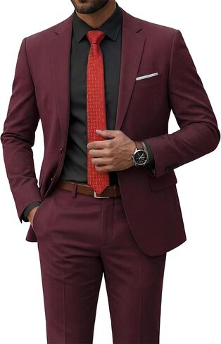 Men's Slim Fit 2 Button 2-Piece Suit Set, Solid Blazer Dress Business Wedding Party Homecoming Jacket Pants in Kuwait