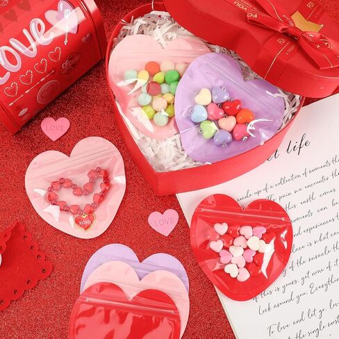 JULBEAR 120Pcs Valentine's Day Heart Shaped Bags 3.9inch Red Pink Purple Resealable Bag Plastic Ziplock Bags for Valentines Cookie Candy Jewelry Party Favor Gift Wrapping in Saudi Arabia
