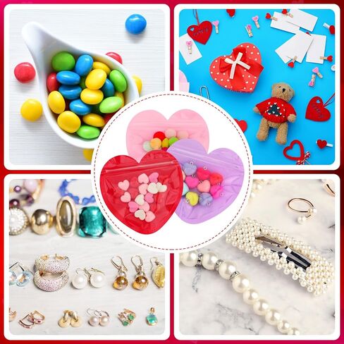 JULBEAR 120Pcs Valentine's Day Heart Shaped Bags 3.9inch Red Pink Purple Resealable Bag Plastic Ziplock Bags for Valentines Cookie Candy Jewelry Party Favor Gift Wrapping in Saudi Arabia