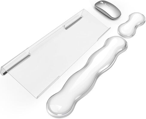 Acrylic Transparent Computer Keyboard Stand with Gel Cloud Keyboard and Mouse Wrist Rest, Ergonomic Tilting 3-in-1 Set, Relieves Painful Typing, for Office/Computer/Laptop/Gaming in Kuwait