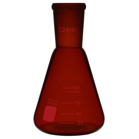 stonylab Amber Erlenmeyer Flask with 24/40 Standard Taper Outer Joint, Borosilicate Glass Heavy Wall Flask in 250 ml Capacity, Ideal for Mixing, Heating, and Lab Experiments in Saudi Arabia