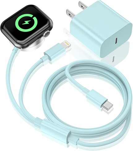 Apple Watch Charger ، تم ترقيته 2-in-1 USB C Fast iPhone Watch [Apple MFI Certified] كابل شحن مغناطيسي 6 قدم مع كتلة شاحن حائط 15W لسلسلة IWatch SE/8/7/6/5/3/3/2 و 1 و iPhone 14 in Kuwait
