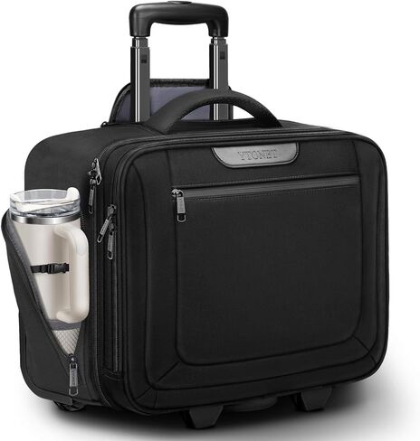 Ytonet Rolling Laptop Bag, Rolling Briefcase for Men Women with Cup Holder, 17.3 Inch Water Resistant Laptop Bag with Wheels, Overnight Roller Computer Bag Laptop Briefcases for Work Travel Business in Kuwait