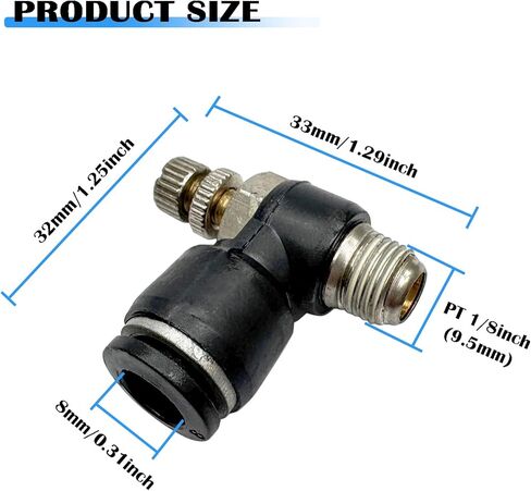 قطعتان من الضغط الهوائي لتوصيل صمام التحكم في تدفق الهواء، أنبوب 8 مم OD × 1/8 بوصة PT ذكر الخيط، صمام التحكم في سرعة الهواء الهوائي 90 درجة (SL8-01) in Kuwait