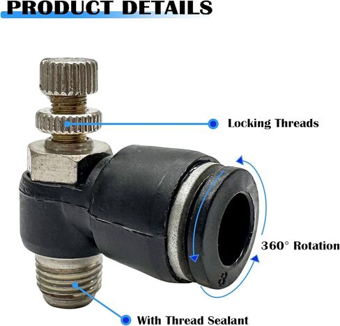 قطعتان من الضغط الهوائي لتوصيل صمام التحكم في تدفق الهواء، أنبوب 8 مم OD × 1/8 بوصة PT ذكر الخيط، صمام التحكم في سرعة الهواء الهوائي 90 درجة (SL8-01) in Kuwait