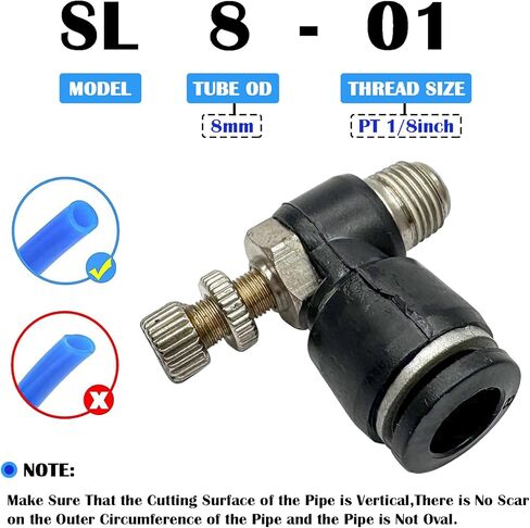 قطعتان من الضغط الهوائي لتوصيل صمام التحكم في تدفق الهواء، أنبوب 8 مم OD × 1/8 بوصة PT ذكر الخيط، صمام التحكم في سرعة الهواء الهوائي 90 درجة (SL8-01) in Kuwait