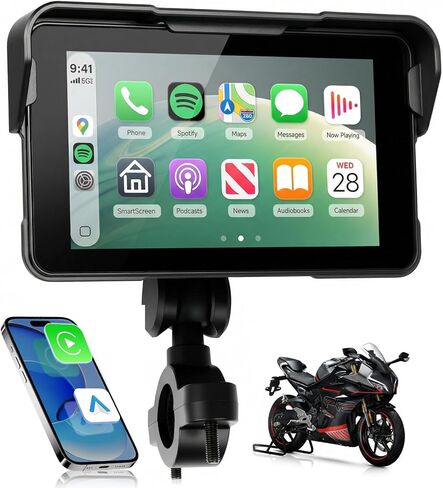 7Inch Motorcycle Carplay Screen, Wireless CarPlay & Android Auto with Design Mount Waterproof Touchscreen Supports GPS Navigation/Bluetooth Transmission/EQ in Kuwait