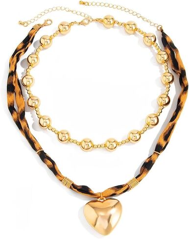 Todu Boho Necklace Leopard Print Golden Starffish Conch Flower Heart Cross Pandent Necklace Leopard Hlingling for Women Summer Beach Bohemian Jewelry in Saudi Arabia