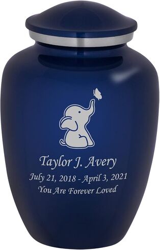 Homage Medium Custom Engraved Baby Elephant Themed Cremation Urn for Infant Ashes - Vase Style Cremation Urn - 80 Cubic Inch Capacity - Personalization Included (White) in Kuwait