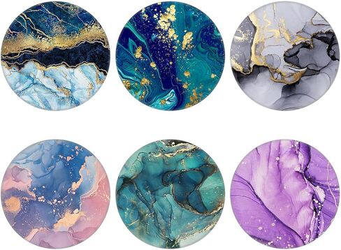 6 Pack Cellphone Phone Grip and Smartphones Stand, Collapsible Cell Phone Expanding Holder for Phone - Green Blue Rose Gold Purple Marble, Black, LJ004 in Saudi Arabia